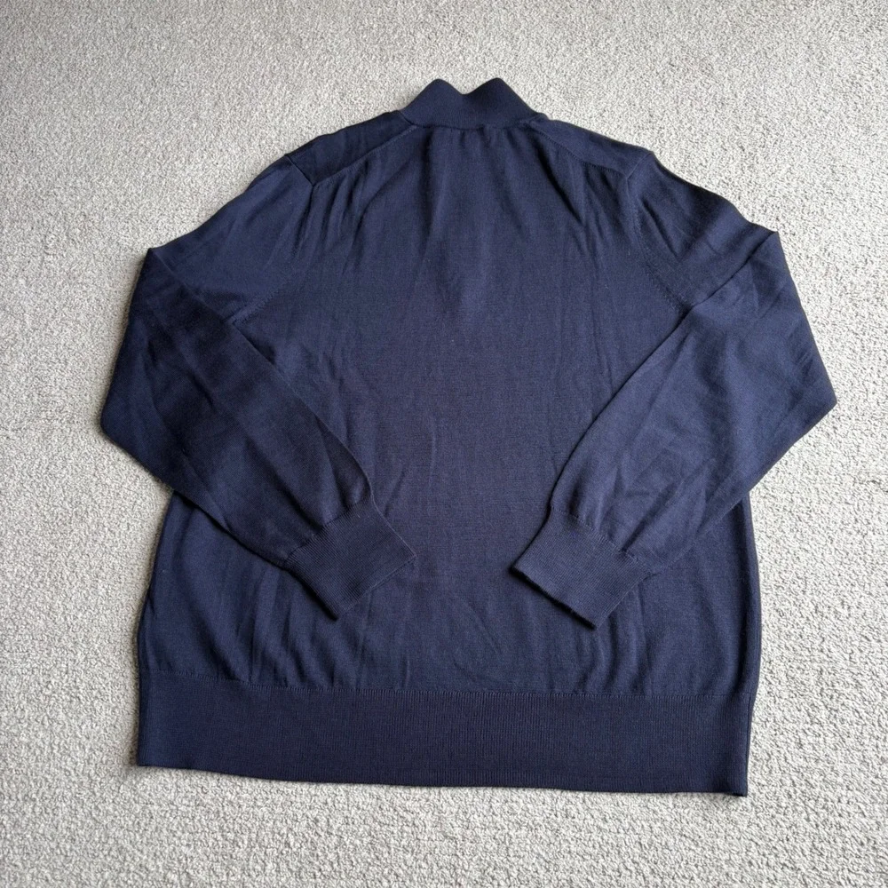 Brooks Brothers Quarter Zip Sweater Mens Large Navy Blue Merino Wool Knit L